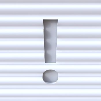 Cut out font in wave surface punctuation mark EXCLAMATION MARK 3D rendering illustration