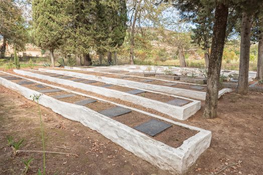 The historic graveyard at the mission in Genadendal. Genadendal is the first mission station in South Africa, founded 1738