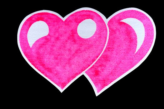 Pink heart on white foam sheet. Isolated on black with work paths