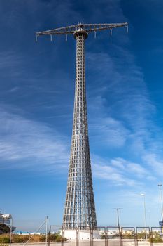 Communications tower with a beautiful blue sky