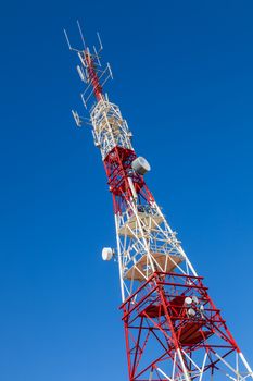 Communications tower with a beautiful blue sky on Puerto Real, Cadiz, Spain