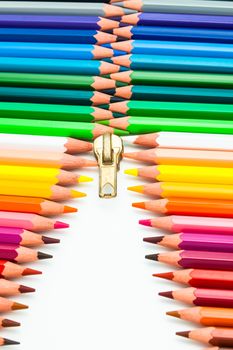 Composition of color pencil forming a zipper