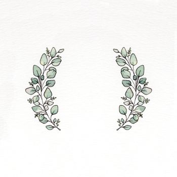 Watercolor wreath with eucalyptus leaves. Used for wedding invitation, greeting cards