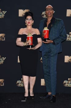 RuPaul, Michelle Visage at the 2017 MTV Movie & TV Awards, Press Room, Shrine Auditorium, Los Angeles, CA 05-07-17