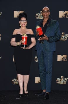 RuPaul, Michelle Visage at the 2017 MTV Movie & TV Awards, Press Room, Shrine Auditorium, Los Angeles, CA 05-07-17