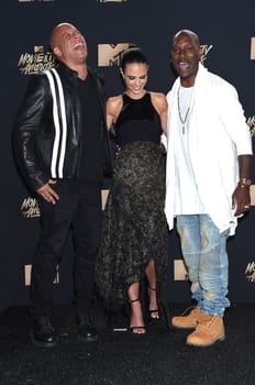 Vin Diesel, Jordana Brewster, Tyrese Gibson at the 2017 MTV Movie & TV Awards, Press Room, Shrine Auditorium, Los Angeles, CA 05-07-17