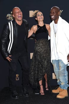 Vin Diesel, Jordana Brewster, Tyrese Gibson at the 2017 MTV Movie & TV Awards, Press Room, Shrine Auditorium, Los Angeles, CA 05-07-17