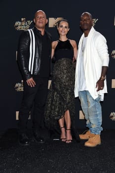 Vin Diesel, Jordana Brewster, Tyrese Gibson at the 2017 MTV Movie & TV Awards, Press Room, Shrine Auditorium, Los Angeles, CA 05-07-17