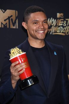 Trevor Noah at the 2017 MTV Movie & TV Awards, Press Room, Shrine Auditorium, Los Angeles, CA 05-07-17