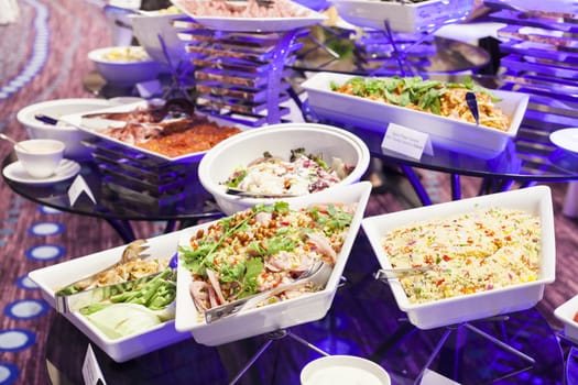 Thailand spicy food buffet at bangkok,Thai pork sausage salad
