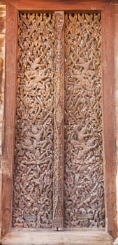 Wat Guti Bangkem,Temple in Thailand. Khao yoi, phetchaburi Thailand.Teak wood church,Wood background