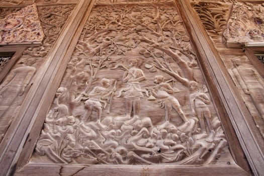 Wat Guti Bangkem,Temple in Thailand. Khao yoi, phetchaburi Thailand.Teak wood church, Wood background