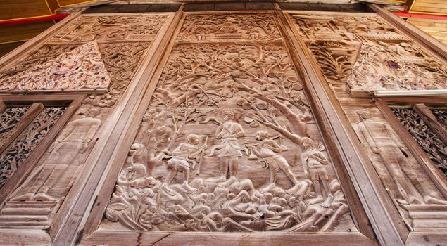 Wat Guti Bangkem,Temple in Thailand. Khao yoi, phetchaburi Thailand.Teak wood church, Wood background