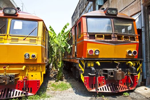 The trains at train station in Thailand for background.