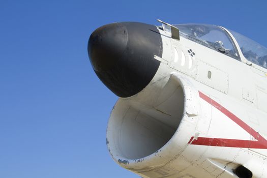 The head's airplane with the blue sky for background.