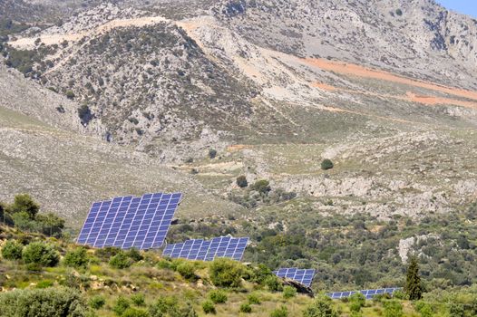 Voltaic panels on a mountain in the center of Crete