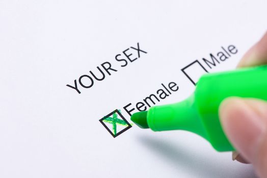FEMALE Gender check box on paper.
