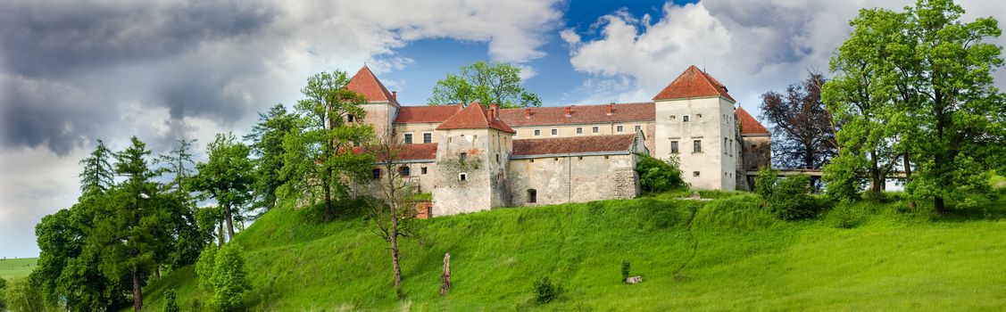 Panorama of the Svirzh Castle built in the 15th century in Lviv region, Ukraine 
