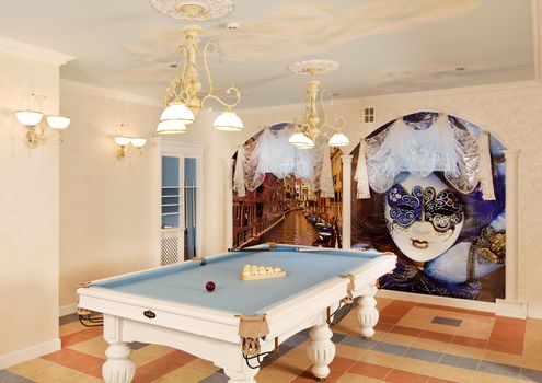 Classical italian style pool room with columns 