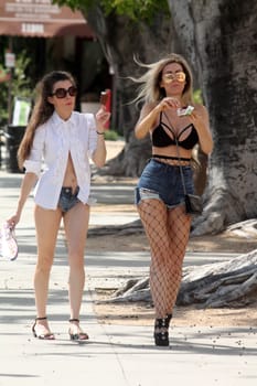 Alicia Arden, Ana Braga the "Baywatch" actress and the Brazilian Playmate spotted wearing very little while out getting ice cream together on a hot Southern California day, Studio City, CA 05-08-17