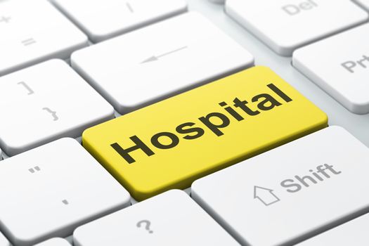 Health concept: computer keyboard with word Hospital, selected focus on enter button background, 3D rendering