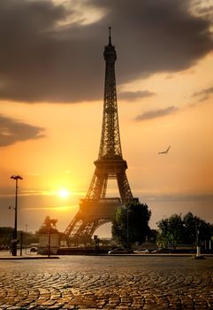 Gorgeous Eiffel Tower in Paris at sunrise, France