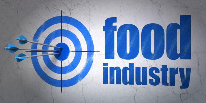 Success Industry concept: arrows hitting the center of target, Blue Food Industry on wall background, 3D rendering