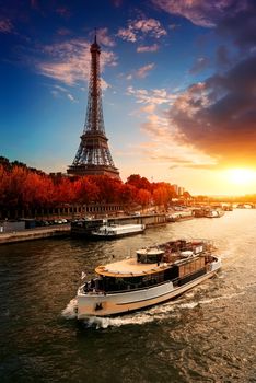 Eiffel tower on the bank of Seine in Paris, France