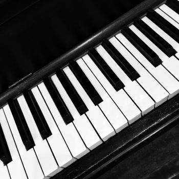 Black and white piano keys. Classical musical instrument.