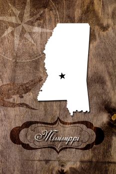 Poster Mississippi state map outline. Styling for tourism.