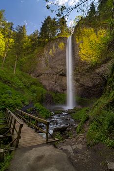 Wood Bridge along hiking trails at Latourell Falls in the Columbia River Gorge Oregon