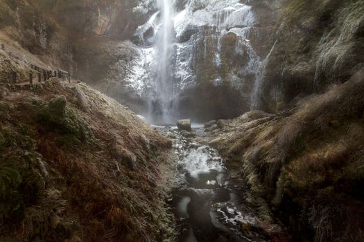 Winter Freeze at Multnomah Falls in Columbia River Gorge