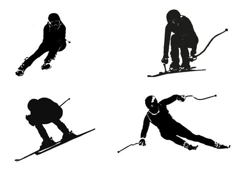 Skiing teechnique of winter downhill skiing