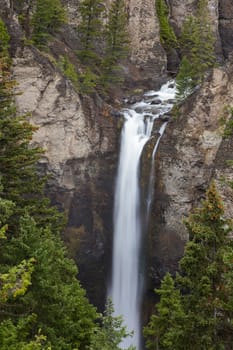 A closeup view of Tower Falls in Yellowstone National Park, USA.