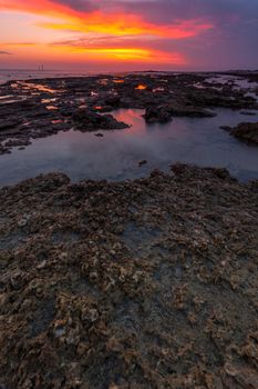 Fantastic sunset on the beach of Santci Petri, Chiclana de la Frontera, Cadiz, Spain