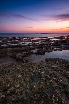 Fantastic sunset on the beach of Santci Petri, Chiclana de la Frontera, Cadiz, Spain