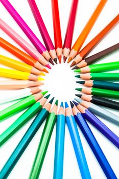 Composition of pencils of wood in a variety of colors