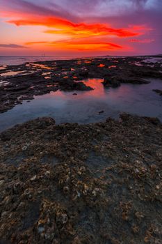 Fantastic sunset on the beach of Santci Petri, Chiclana de la Frontera, Cadiz, Spain