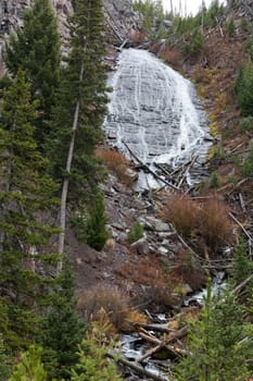 Closeup view of Wraith Falls in Yellowstone National Park, USA.