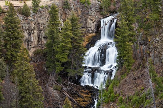 Closeup view of Undine Falls in Yellowstone National Park.