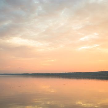 blue lake with cloudy sky, nature series