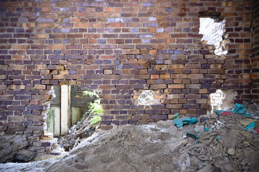 wide angle view of an old wall abandoned factory building