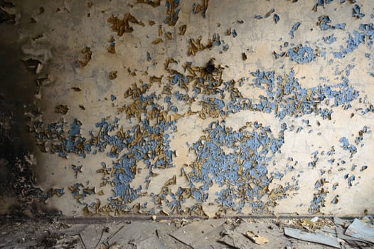 wide angle view of an old wall abandoned factory building