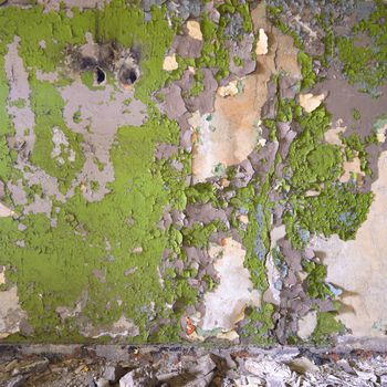 wide angle view of an old wall abandoned factory building