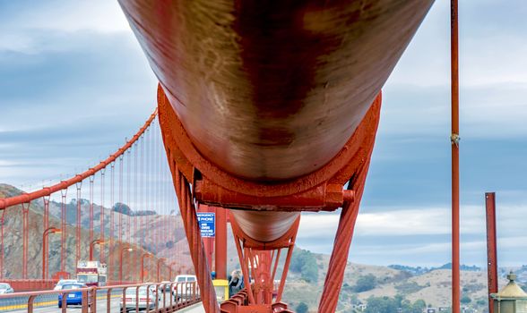 san francisco, CA, USA, october 26, 2016: Detail of the main sustaining cable of the Golden Gate Bridge in San Francisco