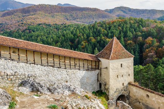 Rasnov, Brasov, Transylvania, Romania - 21th October 2014: Look to Medieval saxon fortress Rosenau