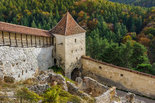Rasnov, Brasov, Transylvania, Romania - 21th October 2014: Look to Medieval saxon fortress Rosenau