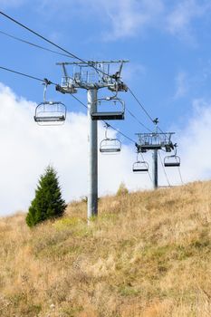 Empty cableway in Romanian Carpathians during summertime