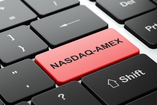 Stock market indexes concept: computer keyboard with word NASDAQ-AMEX, selected focus on enter button background, 3D rendering