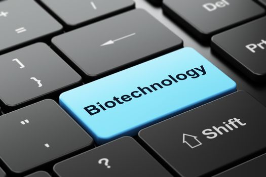 Science concept: computer keyboard with word Biotechnology, selected focus on enter button background, 3D rendering